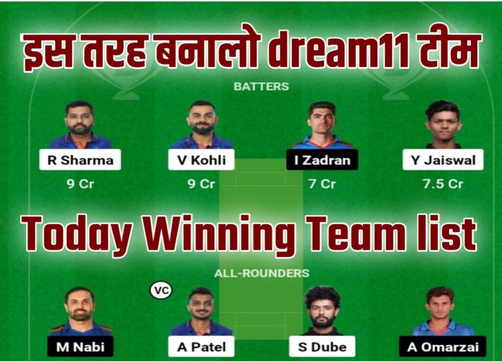 IND vs AFG Dream11 Winning Selection Team:इस तरह से बनाएं आज का dream11 टीम इस खिलाड़ी को बनाए कप्तान और उप कप्तान