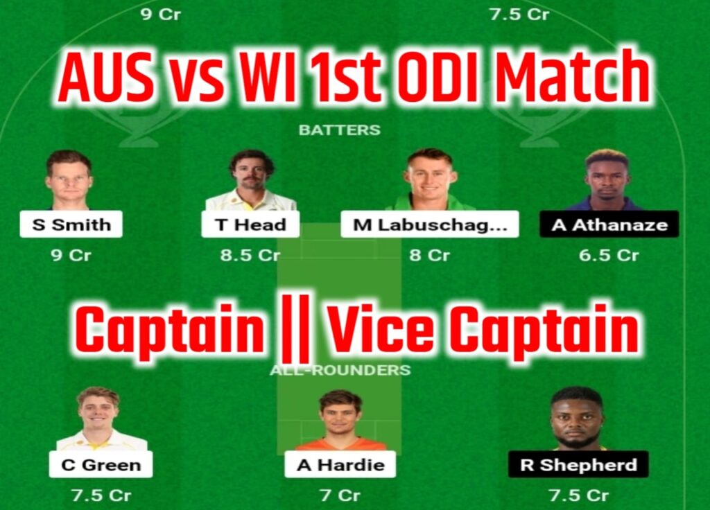 AUS vs WI 1st ODI Dream11 Team Prediction In Hindi: ऑस्ट्रेलिया बनाम वेस्टइंडीज के पहला ओडीआई मैच में ऐसे बनाएं बेस्ट dream11 टीम यहां से जाने पिच रिपोर्ट एवं प्लेइंग11