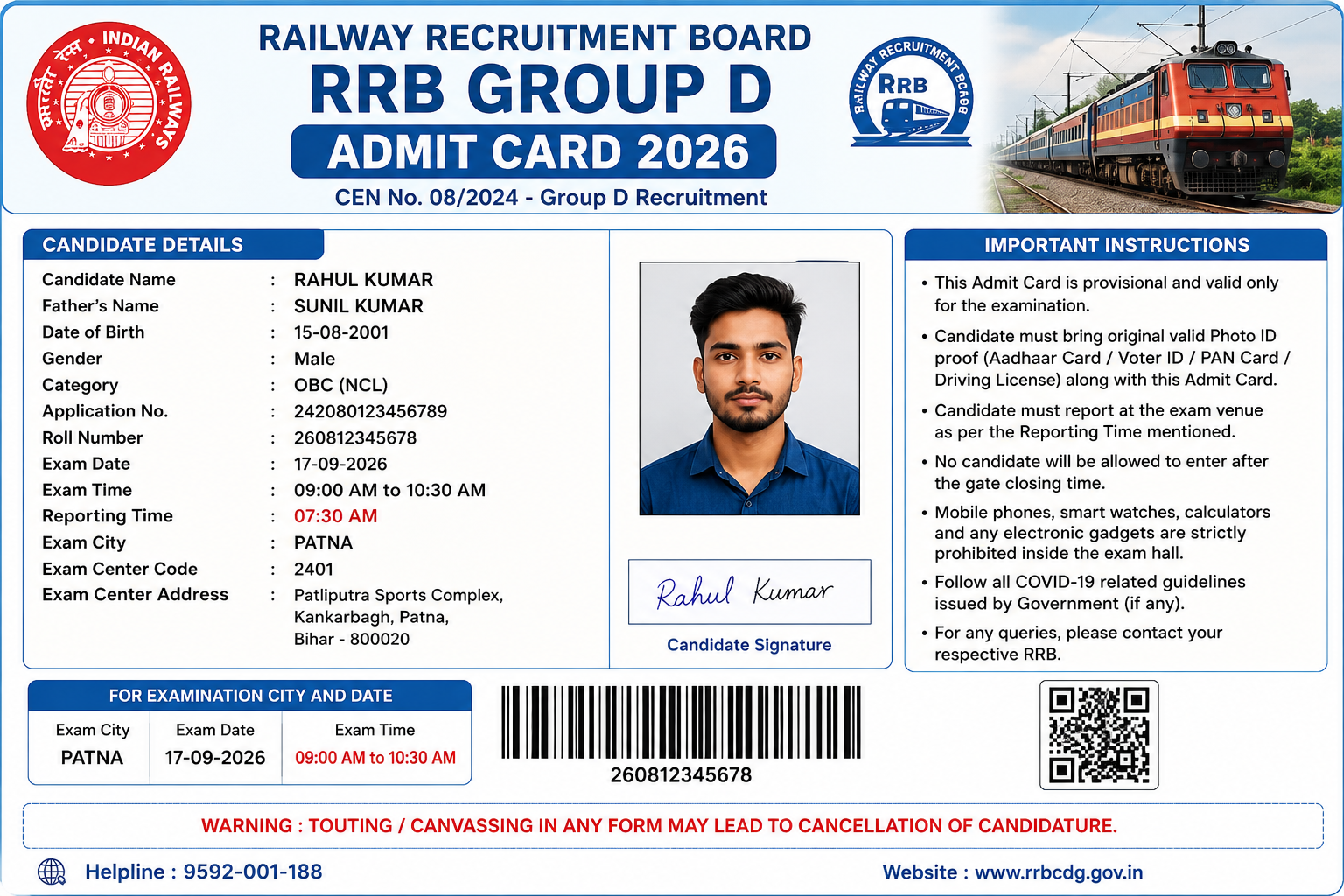 Railway RRB Group D Admit Card 2026